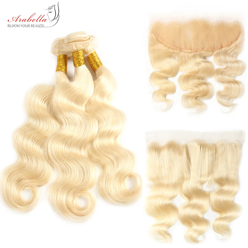 Блонд пучки волос с фронтальной оплеткой объемная волна натуральных 13х4