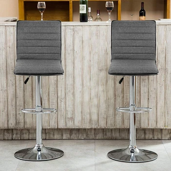

2Pcs/set Simple Modern Fabric Light Gray Striped Strip Fabric Bar Chair Adjustable Bar Stool Without Armrests Home Furniture HWC