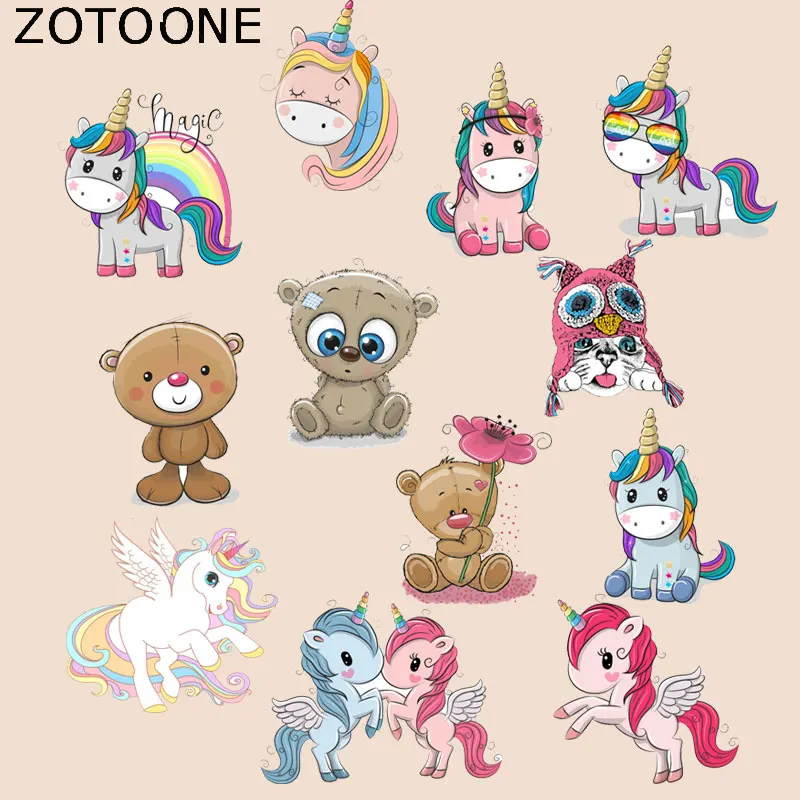 

ZOTOONE Cartoon Unicorn Patches Bear Cat Stickers Iron on Transfers for Clothes T-shirt Heat Transfer Accessory Appliques G