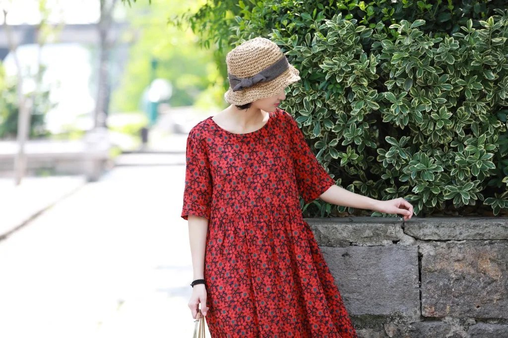 Y631 Оригинальная летняя одежда, рубашка с коротким рукавом, большая юбка, свободное приталенное платье большого размера, хлопковое льняное платье, художественная работа и одеяние для искусств