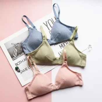 

Wriufred Cotton bra wire free underwear womens beautiful back sweet girl bralette Back double row buckle lingerie large size