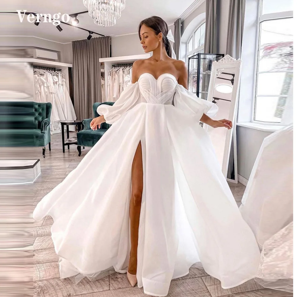 Verngo Gaun Pernikahan Organza Garis A 