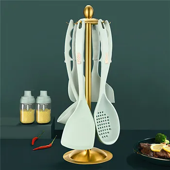 

Silicone Kitchenware Set Nordic Green Gold Cooking Spatula Soup Spoon Special for Non-stick Pan Household Kitchen Supplies