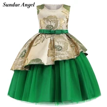 Пломбир ангел платье принцессы для девочек халат без рукавов Твердые аппликации сзади большой бант сетки Enfant поезд бальное платье платья костюм