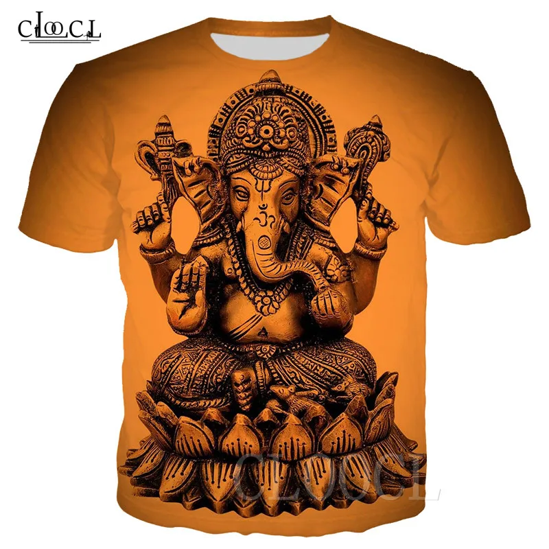 

New Ganesha Fashion Casual Yellow Green T Shirt Hindu God of Wisdom 3D Print Men/Women T-shirt Summer Tshirt Streetwear Pullover