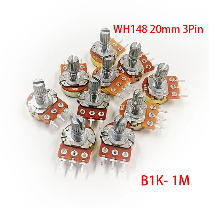 WH148 3Pin 20mm Potentiometer B1K B2K B5K B10K B20K B50K B100K B250K B500K B1M 1K 2K 5K 10K 20K 50K 100K 250K 500K 1M 5pcs