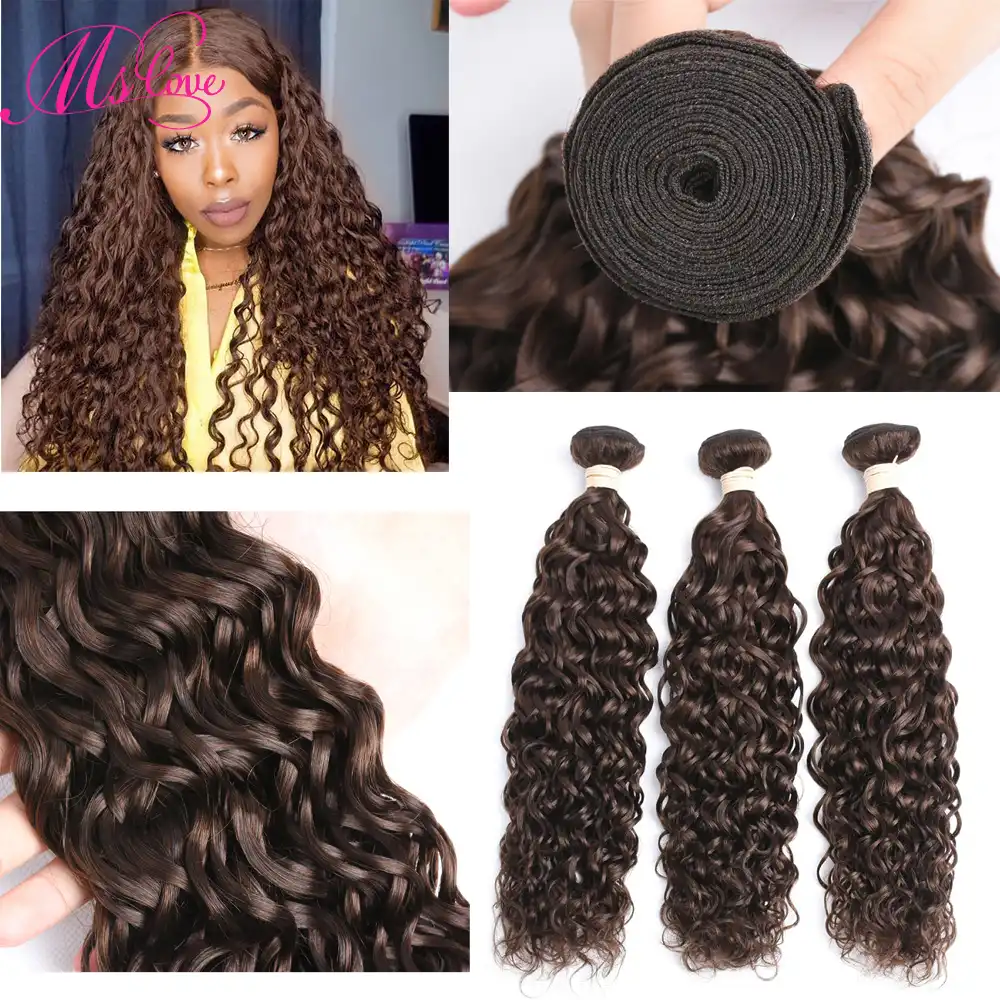 Ms Love 4 Medium Brown Water Wave Brazilian Hair Weave Bundles 1