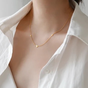 

YUN RUO 3 Mini Heart Pendant Necklace Choker Fashion Sexy Titanium Stainless Steel Jewelry Woman Accessory Gold Plated Not Fade