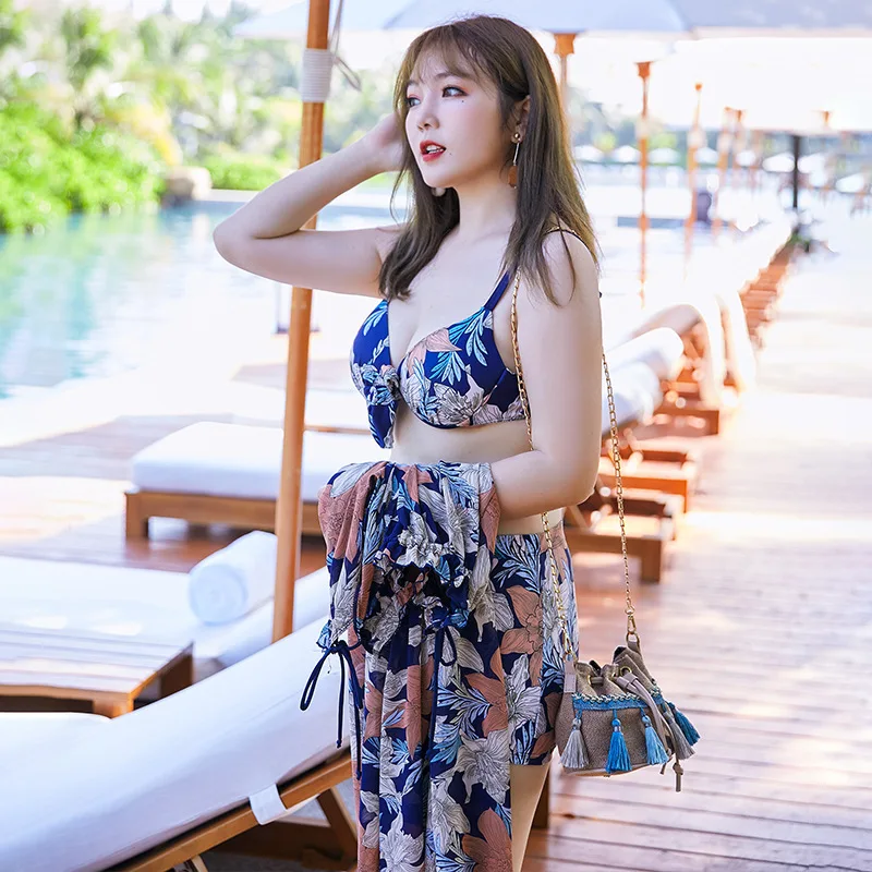 

Large Size Two-piece Swimsuits Women's 2018 New Style Printed Fashion Bikini Three-piece Set Beach Holiday WOMEN'S Swimsuit