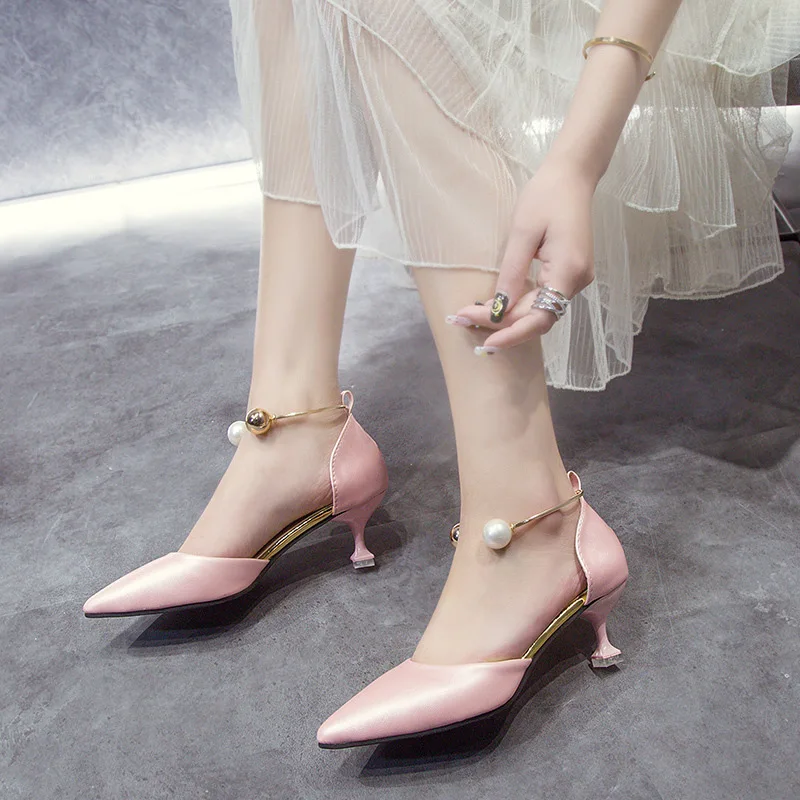 Women Fashion Shoes 2020 Spring Autumn New High-heeled Pointed Shallow Hollow Stiletto Fashion Shoe Ladies Pink High Heels Woman