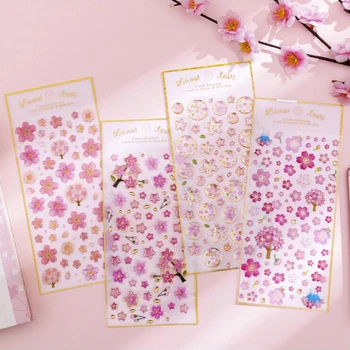 

1Sheets Pink Cherry Blossom Series Cute Diary Sticky Stickers Scrapbooking Crystal Epoxy Office Stationery School Supplies
