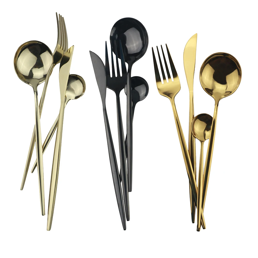 18/10 Stainless Steel Cutlery Set Knife Fork Tea Spoon Flatware Set Rainbow Black Dinnerware Set Home Party Tableware Dinner Set