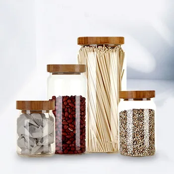 

400//600/900/1200ml Candy Jar Glass Transparent Storage Bottle With Lids Kitchen Tea Beans Cereal Food Spices Sealed Container