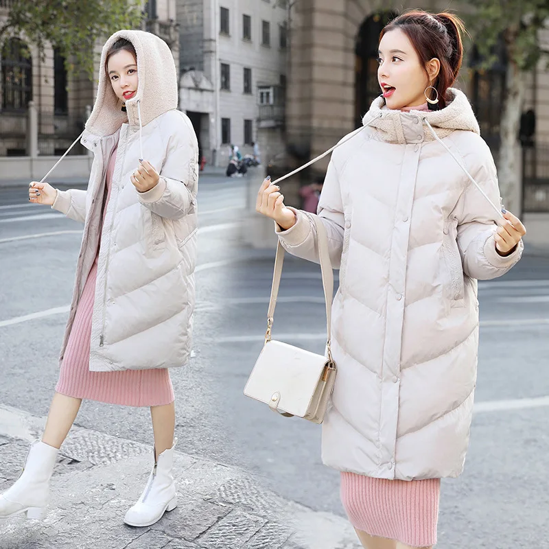 

Solid Color Fashion Comfortable Simple Cool Long Sleeve Cotton-padded Clothes Mid-length 2018 Winter Hooded