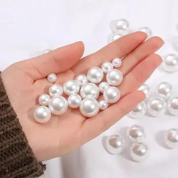 

2-18mm No Hole Round ABS Imitation Pearl Beads White Pearls for Scrapbook Decoration DIY Wedding Dress Bouquet Decoration