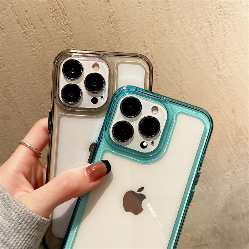 Frame Mint Green Transparent Cute Phone Cases For iPhone 13 11 12 Pro Max  Xs Max XR X