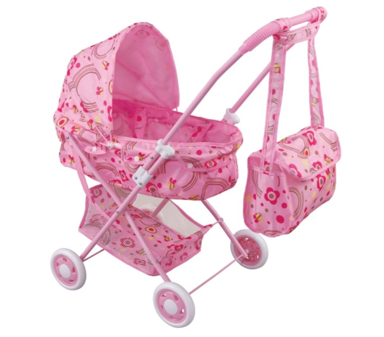Simulation Doll Double Seat Trolley Girls Toy Children Foldable Hand Push Baby Stroller Pretend Play Doll Accessories 4