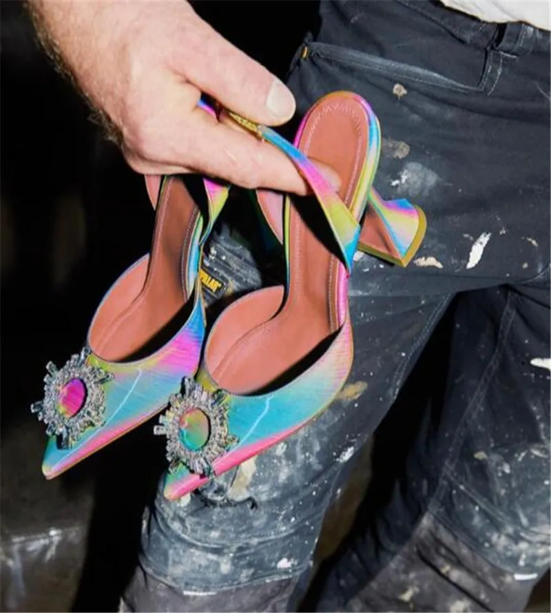 

Shoes Woman Sandals Crystal Ornament Multicolor Pastel Leather Slingback Strap Pumps 2019 Women Gladiator High Heels zapatos