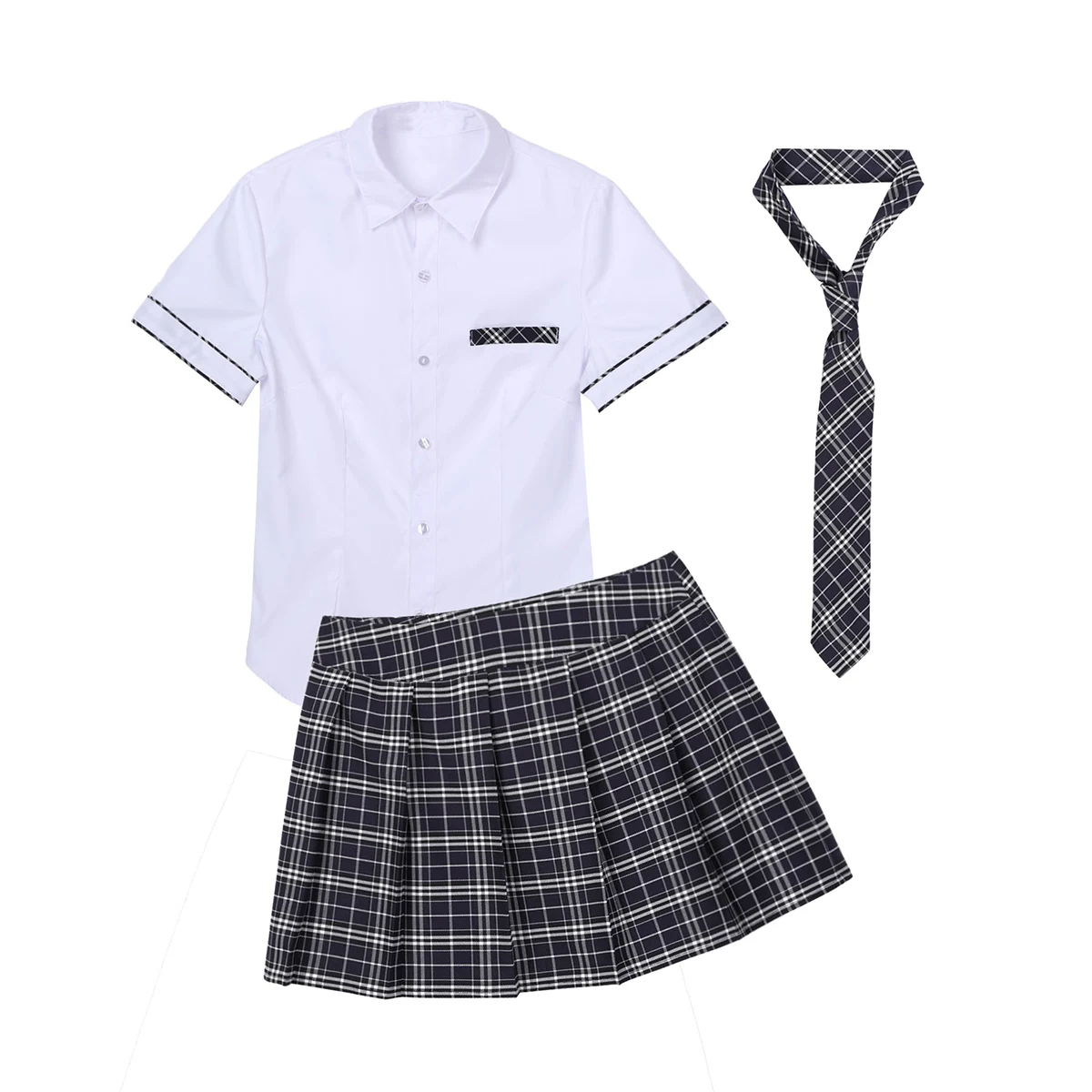 Women Halloween School Girls Uniform Plaid Mini Skirt Tie