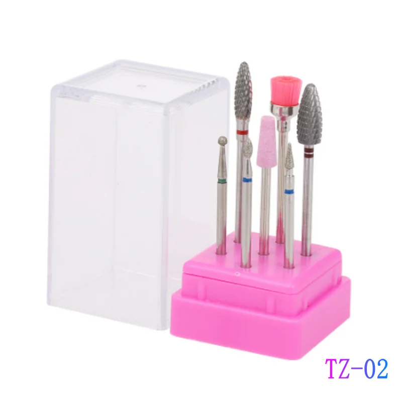  7 Pcs Ceramic Nail Drill Bits Set with Box Milling Cutter Manicure Machine Accessories Electric Nai