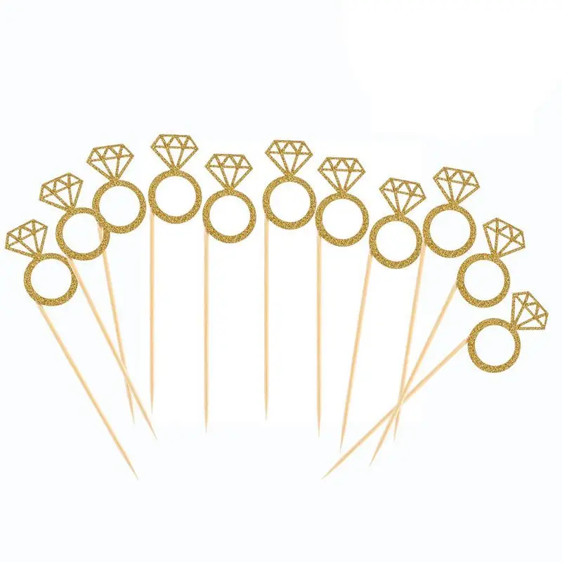 50 Pack Cupcake Toppers Gold Glitter Mini Diamond Ring Cakes for Marriage Engagement Anniversary Birthday Valentines Par | Дом и сад