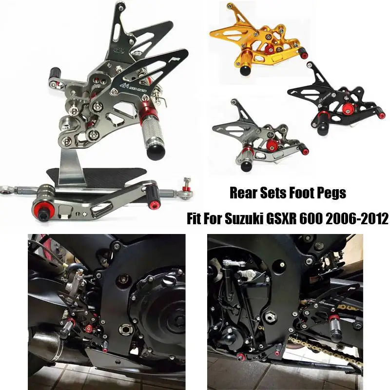 For Suzuki GSXR 600 2006-2010 07 08 09 CNC Adjustable Footrest Foot Pegs Pedal Mount Bracket Sets Footpeg Rider Rear Rearset | Автомобили