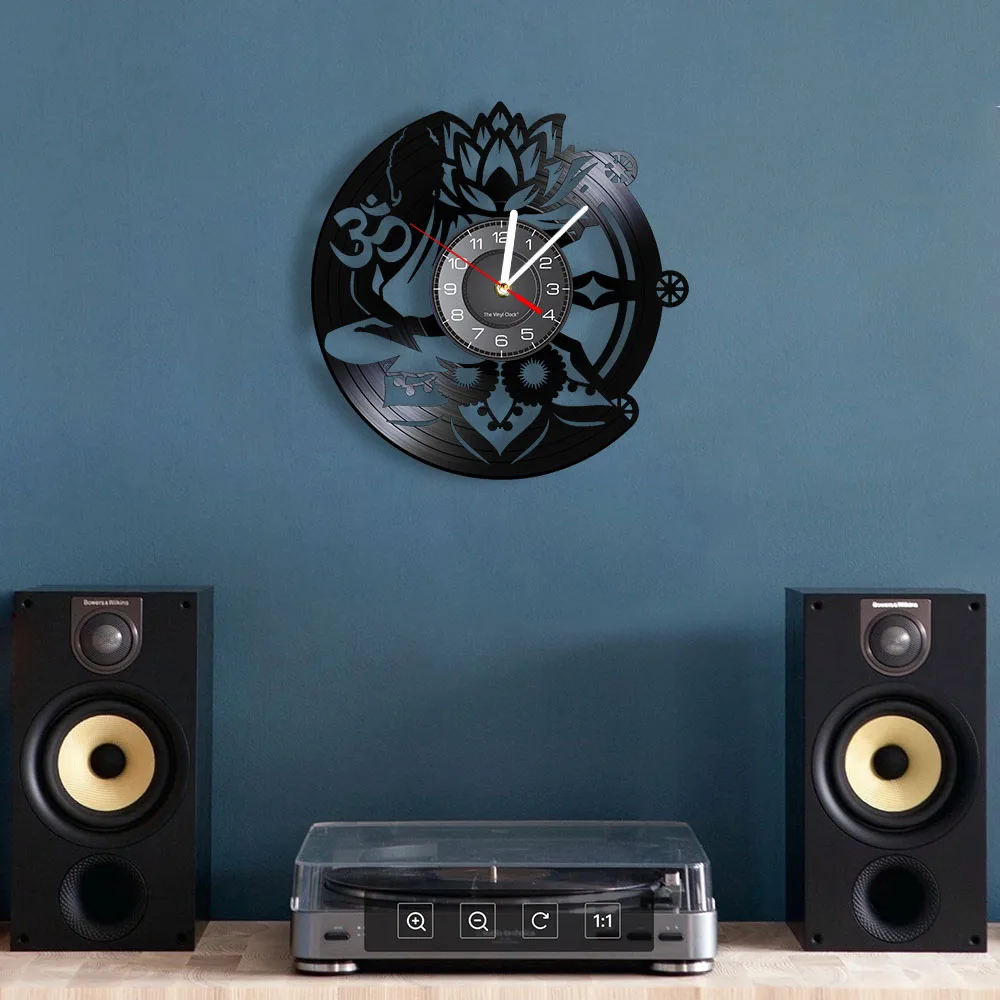 Buddha Yoga Lotos Vintage Vinyl Record Wall Clock For Buddhist Yoga Studio Spritual Zen Motivational Home Decor Lotus Wall Watch outdoor clock