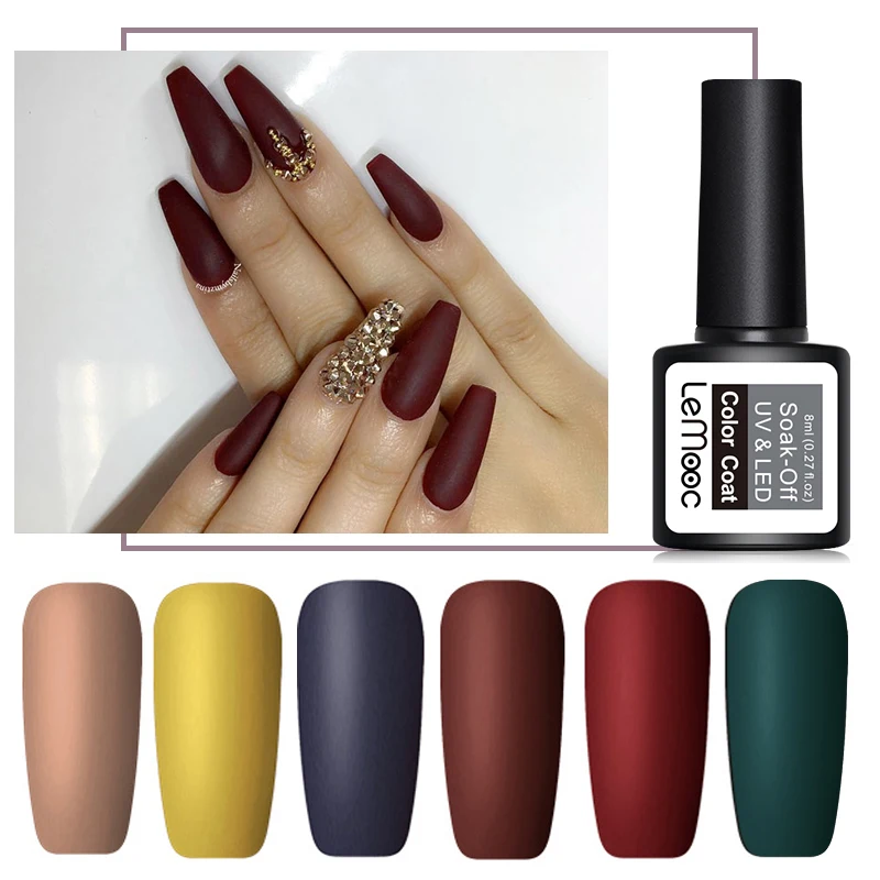 

LEMOOC 8ml Matte Top Coat Color UV Gel Nail Polish Pink Blue Red Semi Permanent Soak Off UV Gel Varnish Nail Art Gel Paint
