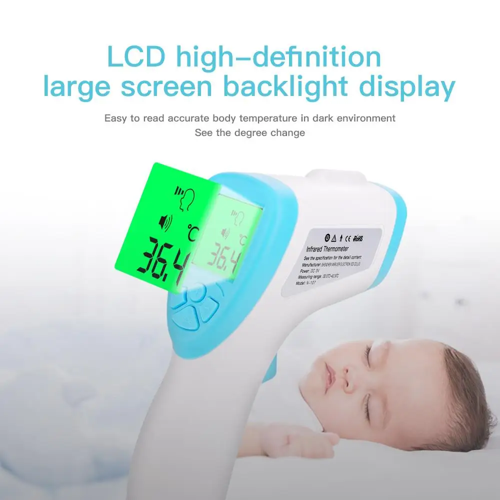 

Contactless Tri-Color Backlight Forehead Thermometer Infrared Thermometer Practical Baby/Adult Health Outdoor Generic Household