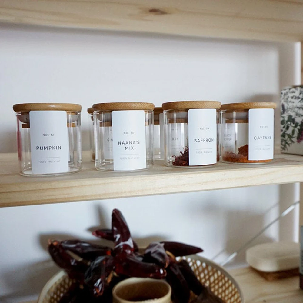 Short Spice Jar Front Labels • Minimalist • Waterproof