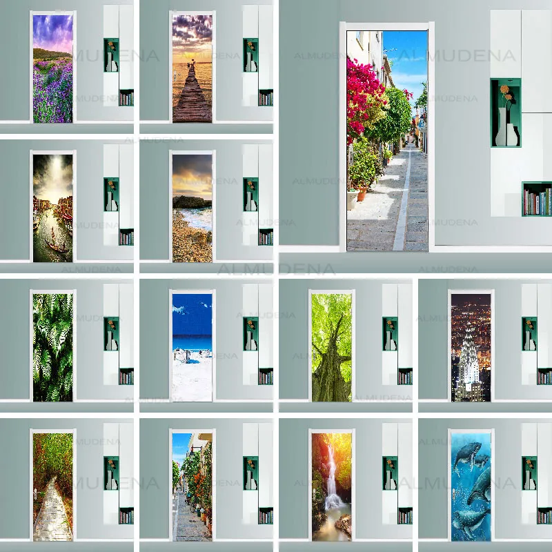 

Diy Nature Scenery Door Sticker Self Adhesive Wallpaper Home Decoration Landscape Mural Wardrobe Renovation Decal