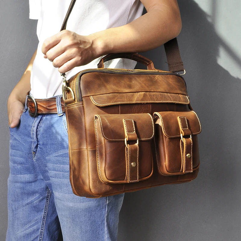 Le'aokuu Men Leather Coffee document lawyer Briefcase maletas Business 13" Laptop Cases Attache Messenger Bags Portfolio B207