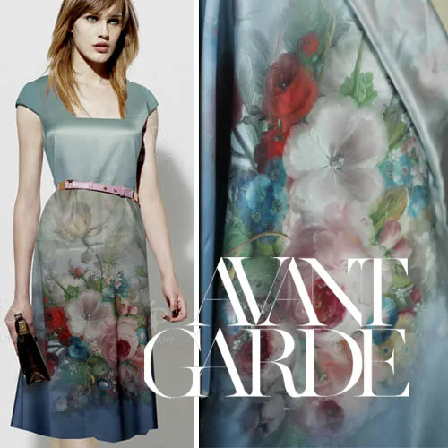 

Free shipping The high-quality goods Heavy silk mulberry silk Plants flower printed dress simple but elegant dress fabrics