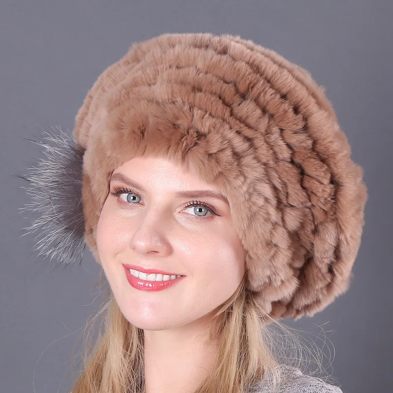 Зимняя женская шапка с кроличьим мехом, однотонная шапка Skullie Lady, модная шерстяная вязаная шапка, теплая хлопковая шапка - Цвет: 6