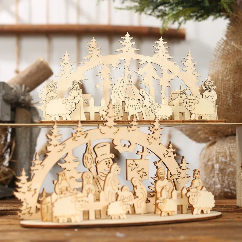 DIY рождественская деревянная игрушка рождественские забавные вечерние украшения для рабочего стола рождественские деревянные украшения трехмерные детские игрушки украшения
