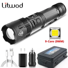 Lanterne torche XHP100 à 9 cœurs, en alliage d'aluminium, Rechargeable par Usb, batterie 18650 ou 26650 Zoomable
