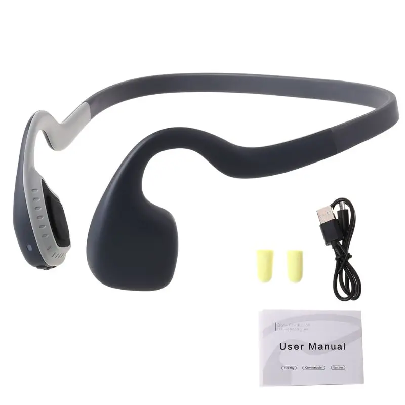 Спортивные наушники Bone Conduction Bluetooth 5,0, беспроводные наушники с микрофоном Y4UF - Цвет: Серый