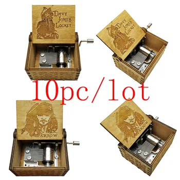 

10pcs/lot wooden Hand-Crafted Jack Sparrow from Pirates of the Caribbean plays melody Davy Locket Jones Music Box Students Gift