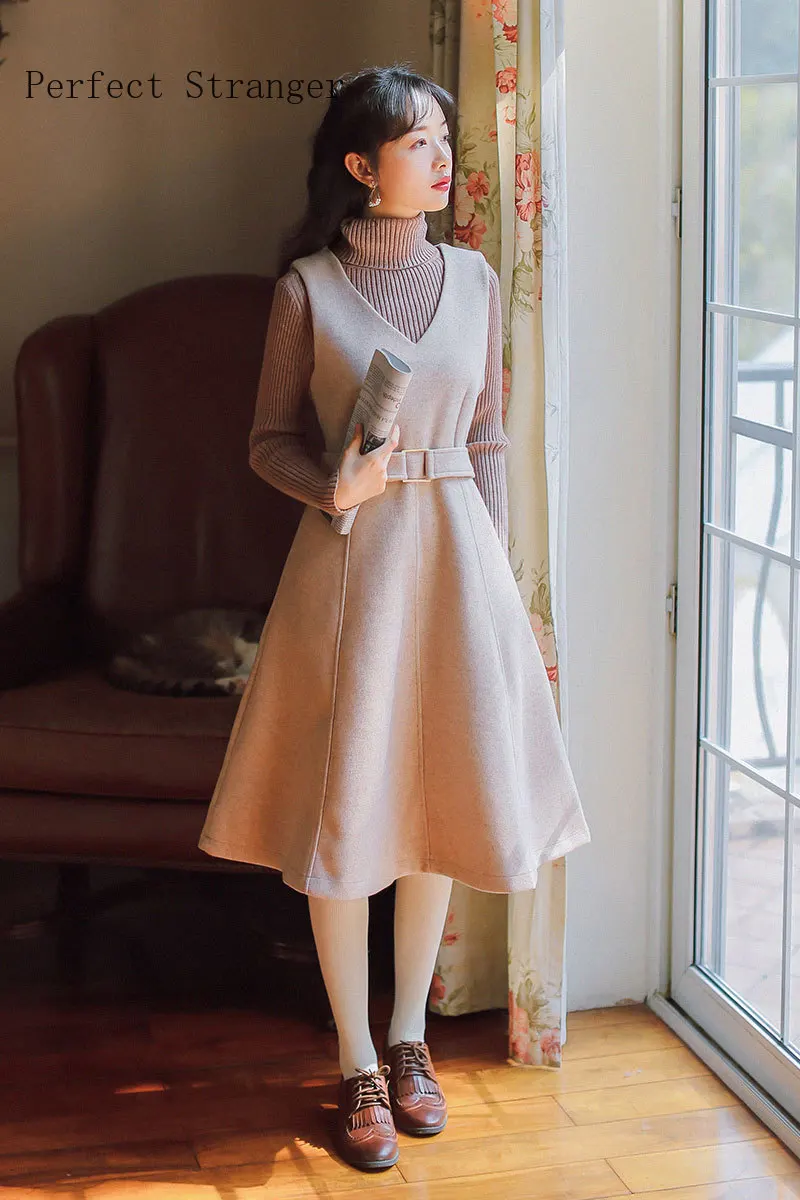 2020 Autumn Winter New Arrival Hot Sale Sundress Women Solid Color Woolen Dress