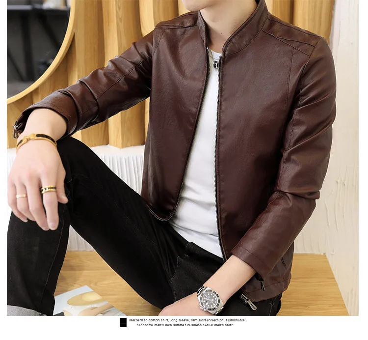 Leather Coat Men's Spring And Autumn Casual Korean-style Slim Fit PU Leather Jacket Men's Youth Thin Coat New Style Simple