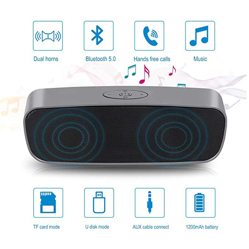 Bluetooth 5.0 Speaker Noise Reduction Wireless TF Card U Disk FM Radio