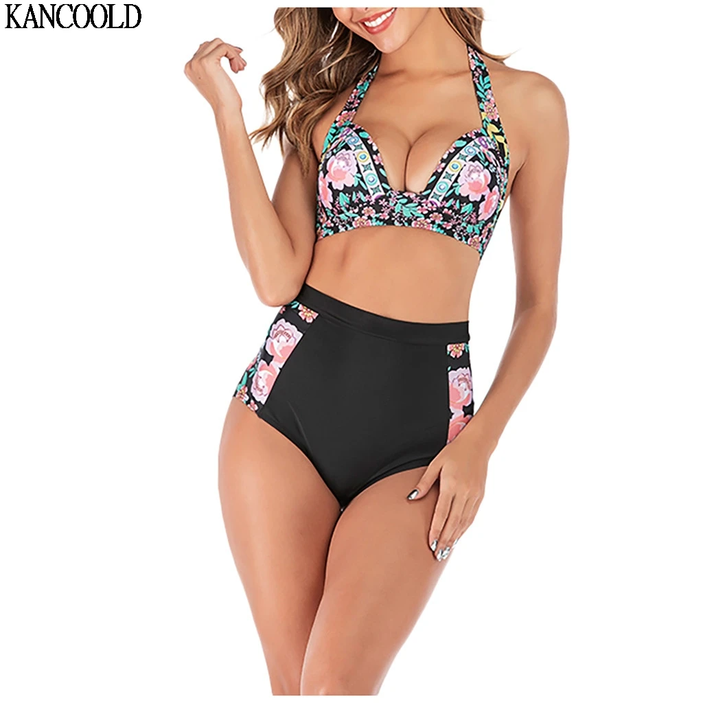

KANCOOLD High Waist Swimsuit 2019 Striped Bikinis Women Printed Split Strap Push Up Swimwear Female Bathing Suits Beach Wear