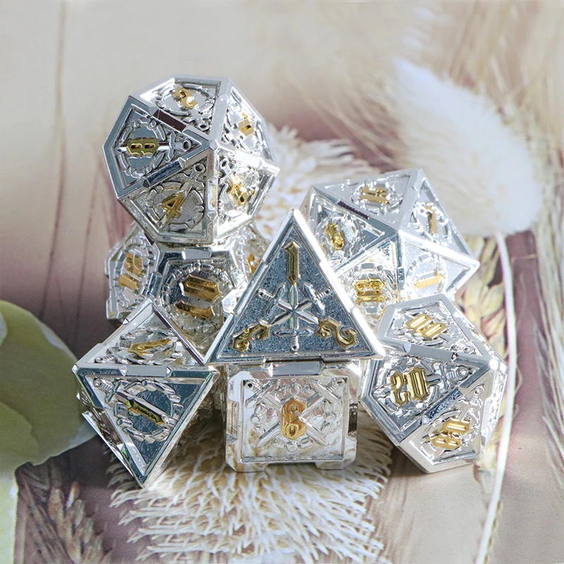 Dnd Dice Sets Metal Dungeon And Dragon MTG RPG Accessories D&ampD Role Playing White Silver Sword 7PCS D20 D12 D10 D8 D6 D4 | Спорт и