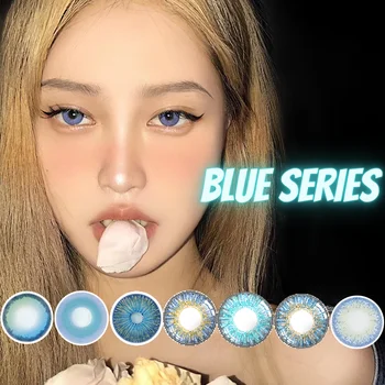 

2Pcs/Pair Blue Series Yearly Color Contact Lens Annually Eye Color Lens Soft Colored Contact Lenses Natural Color Cosmetic