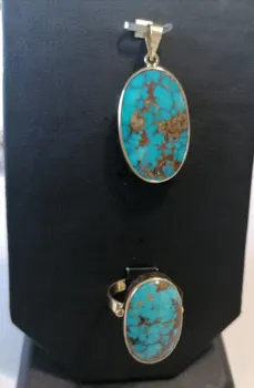 

18 CARAT GOLD HANDMADE TURQUOISE FİRUZE RING and NECKLACE SET