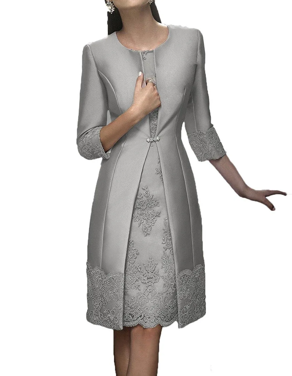 

Elegant Sheath Short Mother Formal Wear Jacket Evening Satin Lace Party Wedding Guest Dress 2020 Mother Of The Bride Dresses