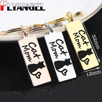 

FLYANGEL Keychain Engraved Cat Mom Key Holder Keyring Car Key Tag Stainless Steel Bag Charm Jewelry Gifts For Cat Lover