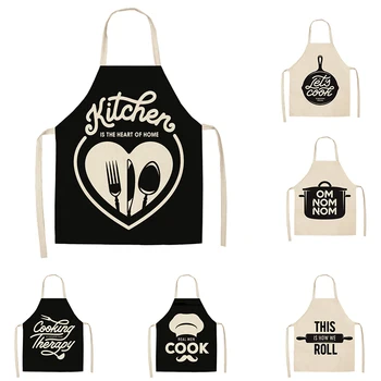 

Creative Black and White Pattern Kitchen Aprons Woman Home Cotton Linen Sleeveless Apron Cooking Baking Waist Bib Tool WQCN33
