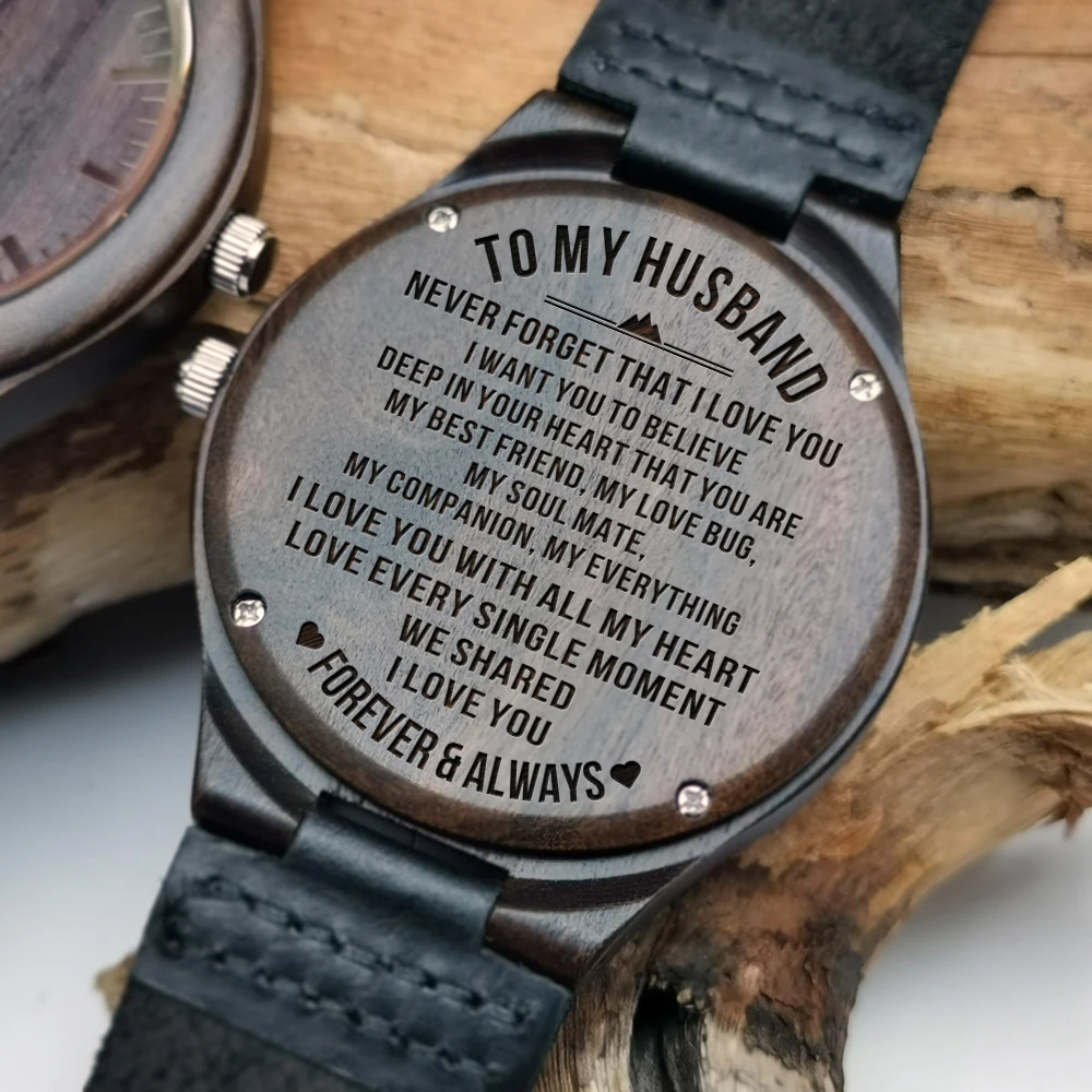 To My Husband Engraved Wooden Watch For Men And Women, Anniversary Gift