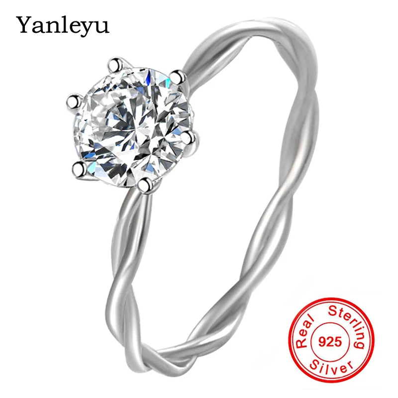 Yanleyu 1 карат Круглый Циркон CZ Бриллиант солитер кольцо из натуральной
